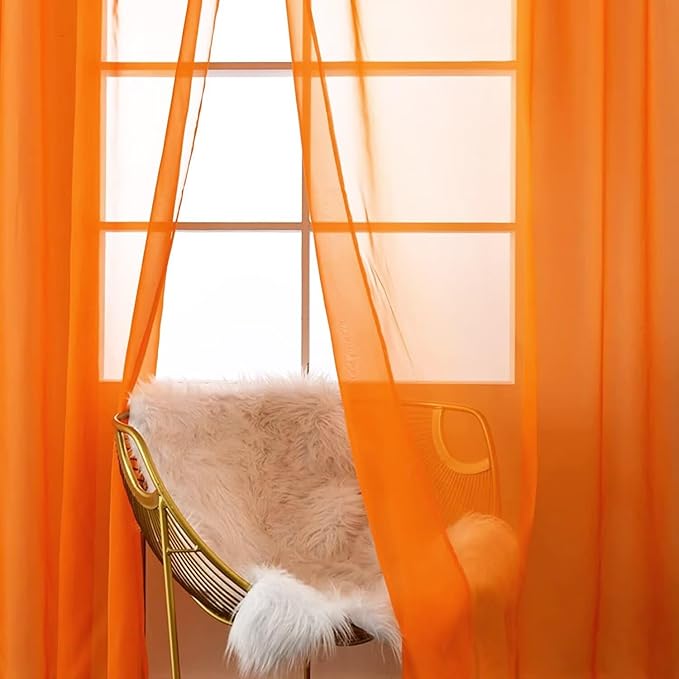 SpaceDresser Orange Sheer Curtains 4 Panels Rod Pocket Semi-Sheer Curtain 72 Inches Long Light Filtering Voile Window Drapes for Bedroom Living Room Kitchen, Each 52W x 72L