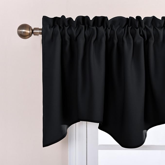 NICETOWN 2 Panels Blackout Valances Farmhouse Kitchen Window Treatment Thermal Insulated Room Darkening RV Camper Valances Rod Pocket for Kitchen/Bedroom/Office, 42 x 18 inch Long, Black