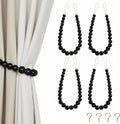 Hion 4 Pcs Boho Curtain Tiebacks,Wood Beads Curtain Holdbacks,Outdoor Farmhouse Tie Backs for Curtains,Curtain Holders for Drapes Home Office Room Decor with Hooks(Black)