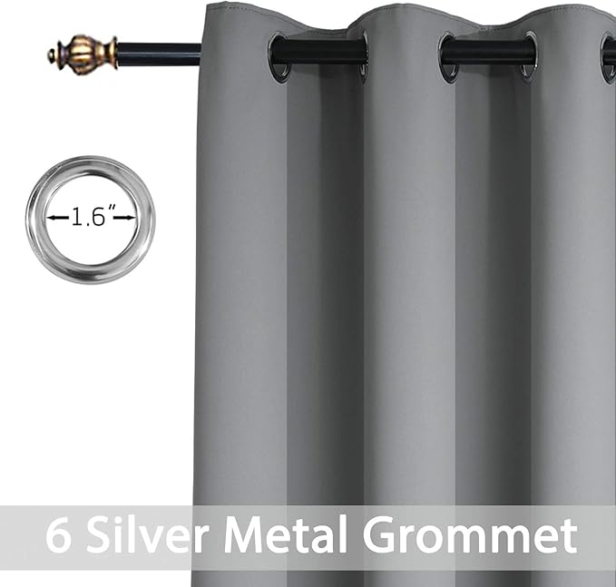 Yakamok Blackout Curtains Room Darkening Thermal Insulated Grommet top Window Curtains for Living Room, 38 x 54 inch, Grey, 2 Panels