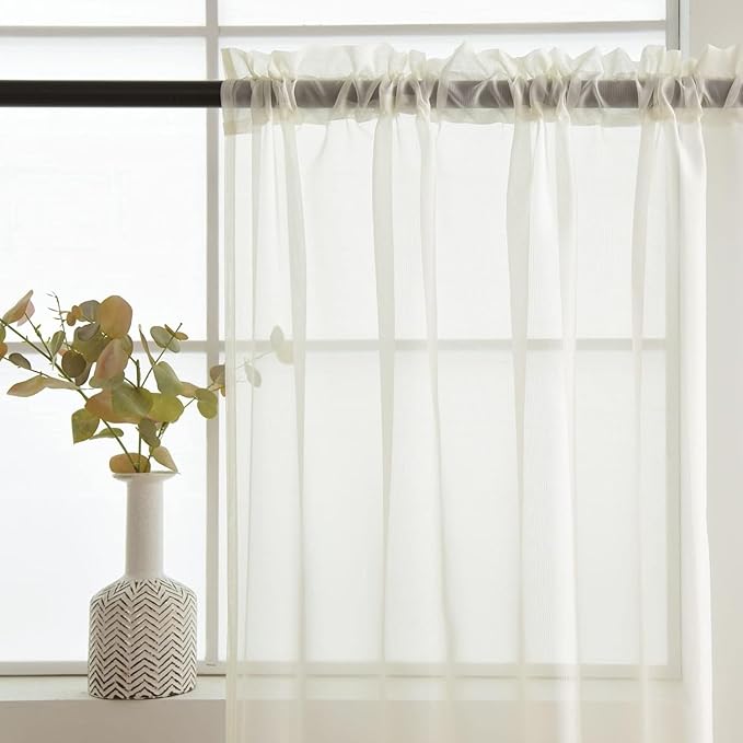 SpaceDresser Ivory Sheer Curtains 4 Panels Rod Pocket Semi-Sheer Curtain 108 Inches Long Light Filtering Voile Window Drapes for Bedroom Living Room Kitchen, Each 52W x 108L
