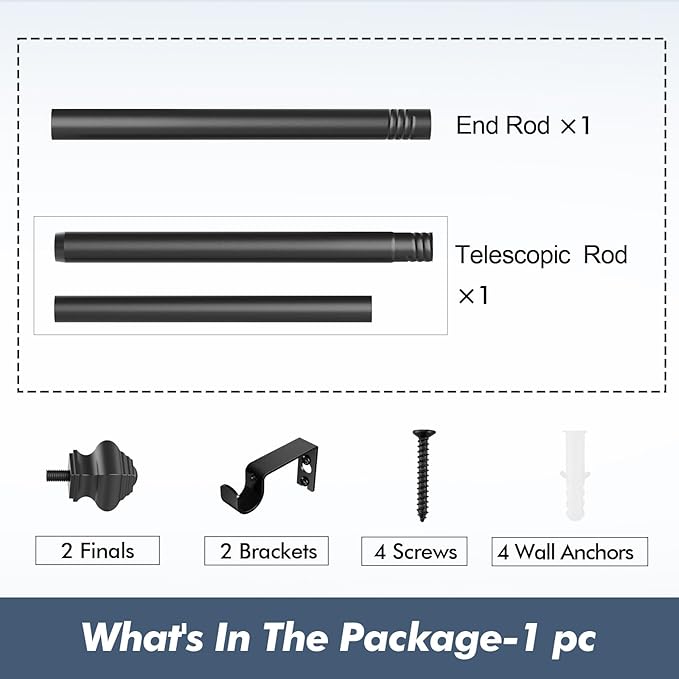 Curtain Rods for Windows 35-47 inch, 5/8 inch Matte Black Curtain Rod with Brackets Adjustable Telescoping for Bedroom Kitchen Study Living Room