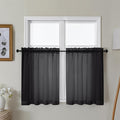 Gwine Black Sheer Curtains 30 Inch Length, Short Light Filtering Voile Small Cafe Kitchen Curtains with Rod Pocket, Short Curtain for Bathroom Window, 42x30 Inch, 2PCS