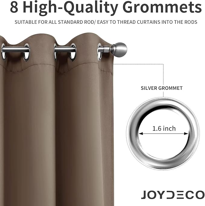 Joydeco Blackout Curtains for Bedroom 108 inch Long 2 Panels, Thermal Insulated Room Darkening Curtains with Grommets, Soft Window Drapes for Living Room (W52 x L108 Inch, Khaki)