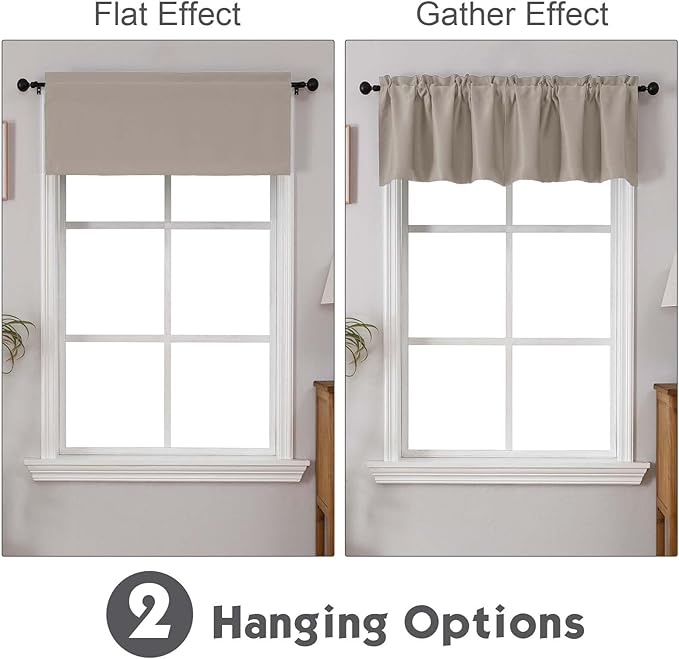 Chyhomenyc Stone Valances for Window, Room Darkening Short Curtains for Kitchen Bedroom Living Room, Rod Pocket Top Small Window Treatment Valance RV Bunk Panels, 60Wx18L, 2 Pieces