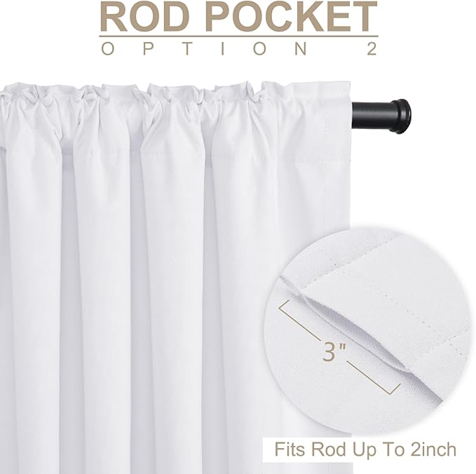 100% Blackout Shield Linen Blackout Curtains for Bedroom 72 Inches Long, Back Tab/Rod Pocket Living Room Drapes, Thermal Insulated Blackout Curtains 2 Panels Set, 50" W x 72" L, Bright White