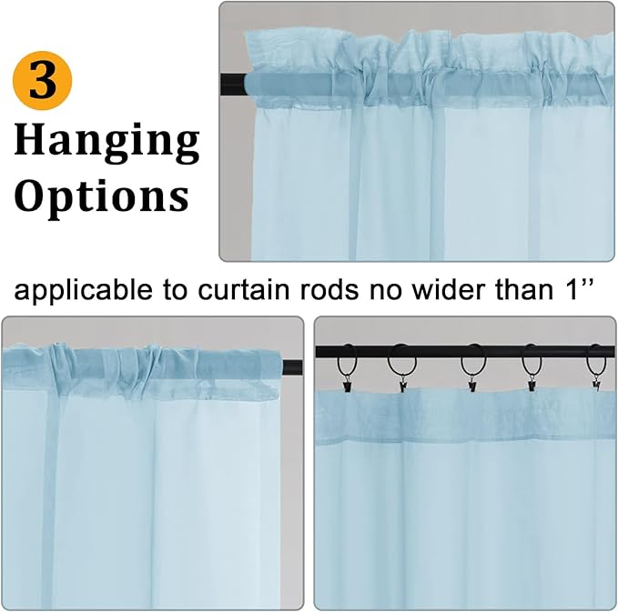 Gwine Sky Blue Sheer Curtains for Bedroom 54 inches Long 2 Panels, Light Filtering Voile Rod Pocket Curtains, Airy Transparent Sheer Drapes for Living Room, Each 42" Wx54 L