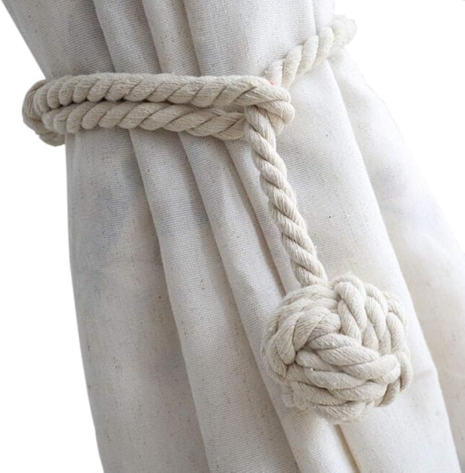 Melaluxe 2 Pack Curtain Tiebacks - Heavy Duty Curtain Rope Tieback, Handmade Rural Decorative Curtain Holdbacks (Beige)