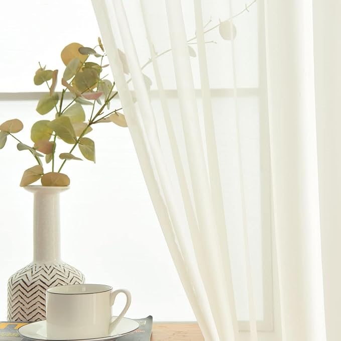 SpaceDresser Ivory Sheer Curtains 4 Panels Rod Pocket Semi-Sheer Curtain 63 Inches Long Light Filtering Voile Window Drapes for Bedroom Living Room Kitchen, Each 52W x 63L