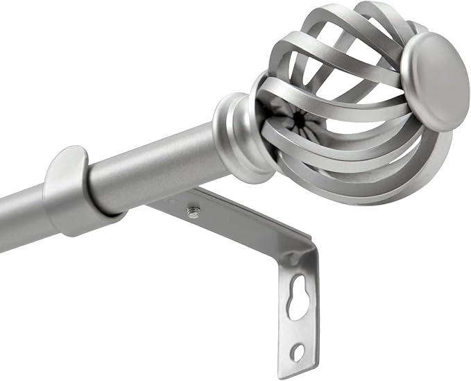 Luvenia Silver Decorative Curtain Rods,Adjustable Curtain Rod For Windows 30 to 88 Inch(2.5-7.3Ft),Long Curtain Rod For Bedroom, Living Room,Kitchen,Farmhouse