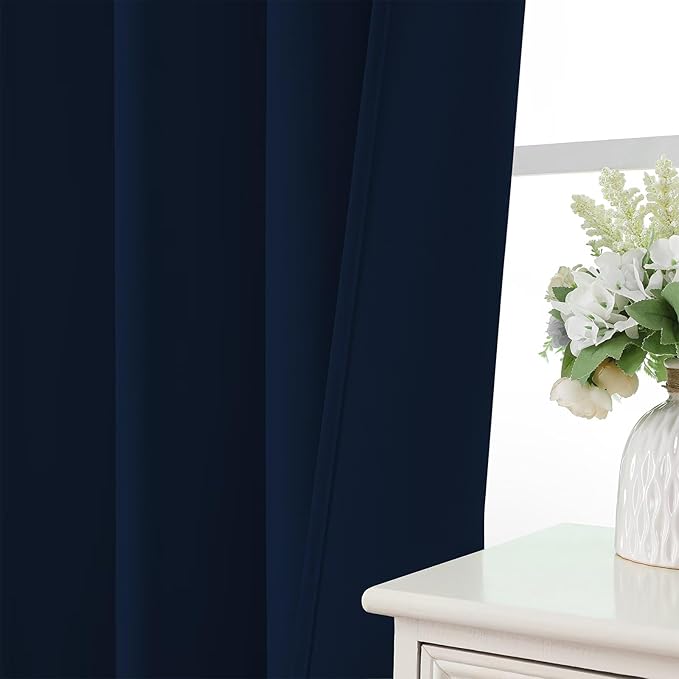 CUCRAF Navy Blue Blackout Curtains 45 inch Length 2 Panels Set, Rod Pocket Room Darkening Drapes for Bedroom Living Room, Insulated Thermal Light Blocking Window Curtain (W52 x L45 Inch)