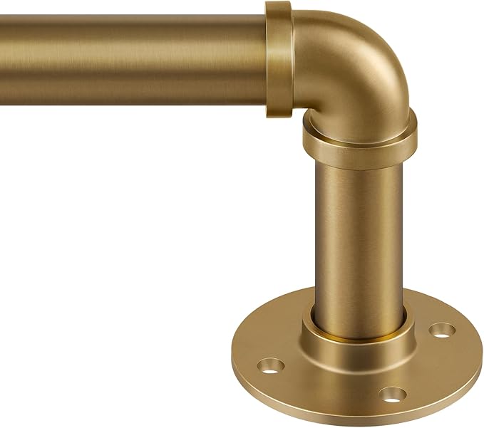 Zeerobee Curtain Rods for Windows 48 to 84, 1 Inch Industrial Wrap Around Warm Gold Curtain Rod, Indoor/Outdoor Room Divider Adjustable Drapery Pole, 48"-86"