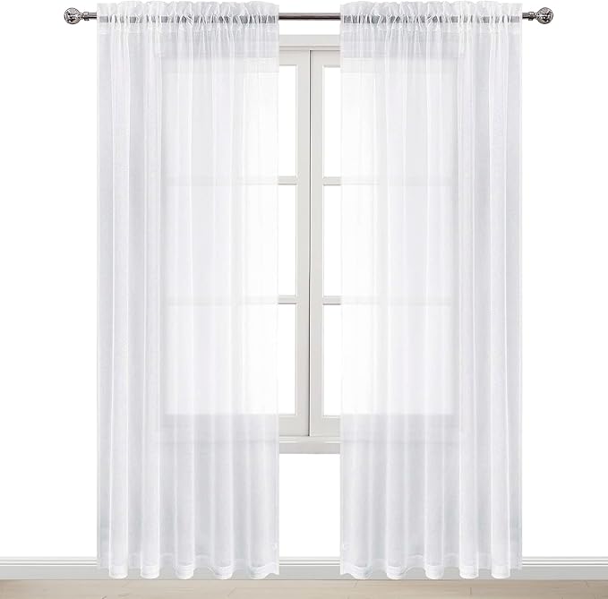 DWCN Living Room Curtains Sheer 84 inches Long 2 Panels Set, White Rod Pocket Voile Window Treatments for Sliding Door, Airy & Lightweight Elegant Gauzy Curtains & Drapes, 2pcs, Each W60 x L84