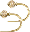 2 Pack Curtain Holdbacks, USFOOK Decorative Window Drapery Tiebacks (2 Pack/1 Pair), Curtain Tie Back Hooks for Wall with Gold Translucent Finials (3.95" L x 3.4" W)