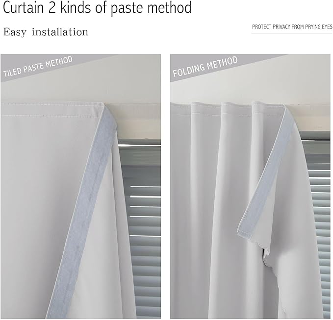Blackout Curtains for Bedroom Sticky Curtain Blackout Window Cover Self Adhesive Curtains Rod No Drillng, 47" W X 59" L, Light Grey, 1 Panel