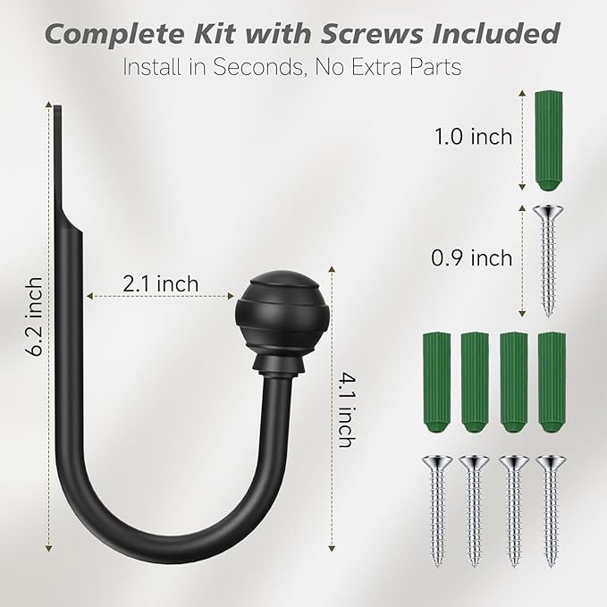 Hion Curtain Holdbacks Black 2pcs, Curtain Tiebacks Wall Mounted Curtain Hooks Holders for Drapes