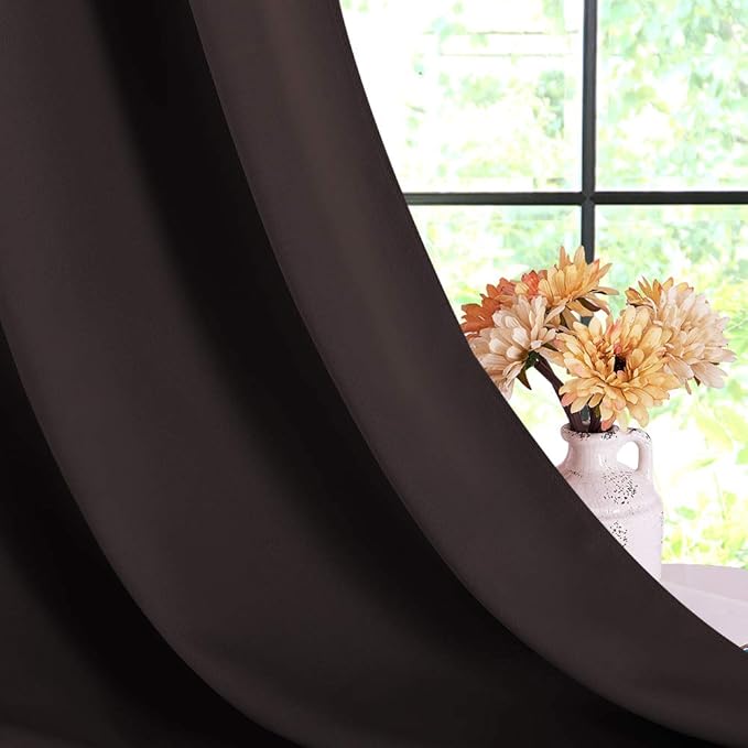 NICETOWN Blackout Window Curtains 80 inch Long, 2 Panels, 34 inch, Toffee Brown, Grommet Top Room Darkening Thermal Insulated Solid Vertical Drapes for Bedroom/Kid Room