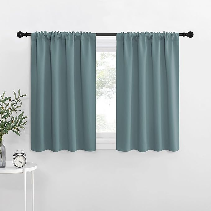 NICETOWN Blackout Curtains for Living Curtains, Greyish Blue, 2 Panels, 29 by 30, Room Darkening Window Curtain Panels, Easy-Care Solid Thermal Insulated Draperies/Drapes for Daughter Room