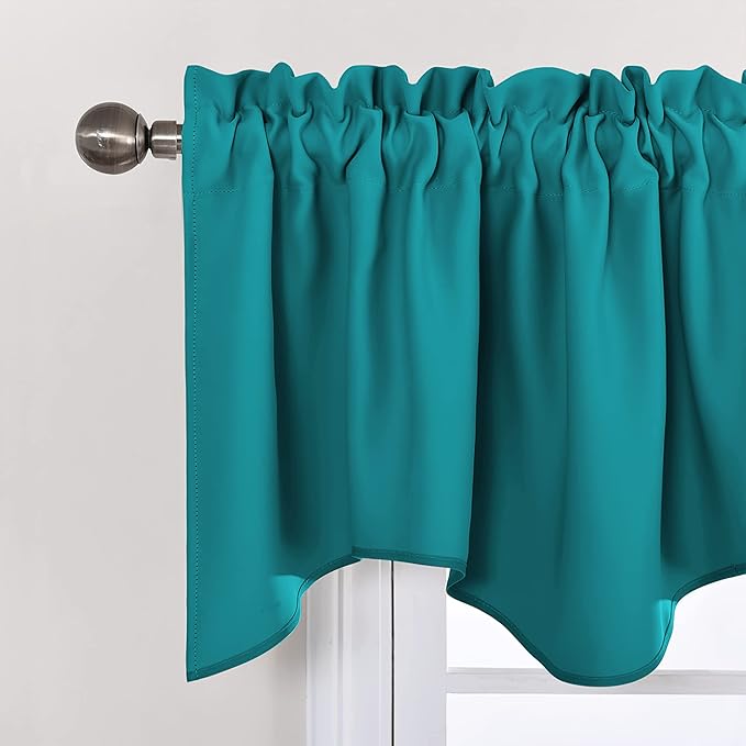 NICETOWN Blackout Valances Scalloped Tier Drape - 42 inches by 18 inches Energy Efficient Rod Pocket Valance Window Treatment Tier Curtain for Camper RV/Bedroom, Peacock Teal, 1 Piece