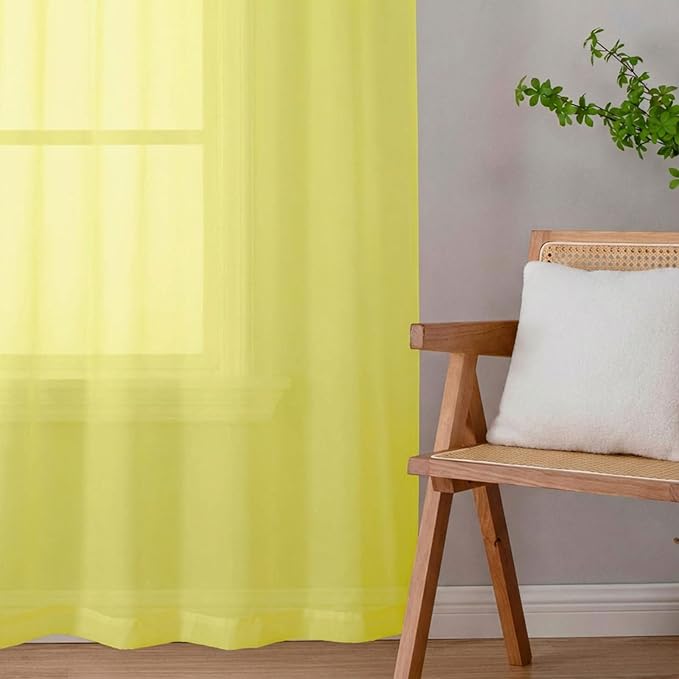 Sheer Curtains 63 Inch Length 2 Panels Set for Living Room Bedroom, Airy Soft Light Filtering Sheer Dining Room Curtains, Modern Rod Pocket Drapes, Lemon, Each 42" Wx63 L