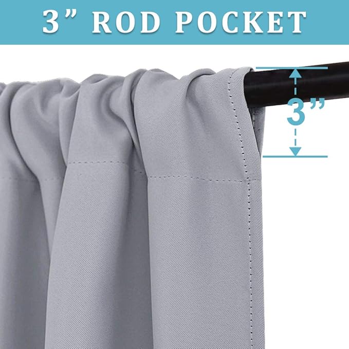 RYB HOME Short Blackout Curtains for Bedroom, Room Darkening Insulated Summer Heat Light UV Blocking Energy Saving Drapes for Nursery, Width 34 by Length 48, Silver Grey, Set of 2