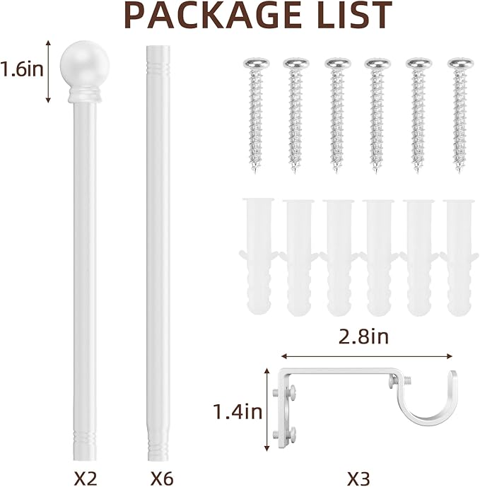 SMODBRODRE Curtain Rods for Window 32 to 120, White 5/8 inch Splicing Single Window Curtain Rod Set with Brackets