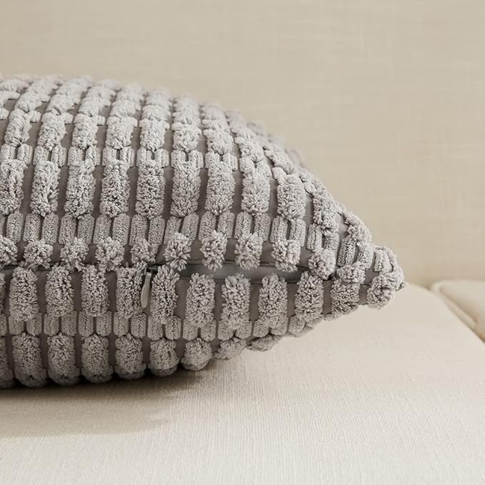 Fancy Homi 4 Packs Neutral Lumbar Decorative Throw Pillow Covers 12x20 Inch for Living Room Couch Bed Sofa, Boho Home Decor, Soft Striped Corduroy Rectangle Accent Beige Cushion Case 30x50 cm