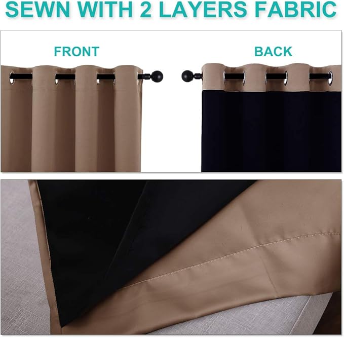 NICETOWN Full Shading Curtains 90 inches Long 2 Panels Set for Windows, Super Heavy-Duty Black Lined Blackout Curtains for Bedroom, Privacy Assured Window Treatment (Cappuccino, 52 inches W)