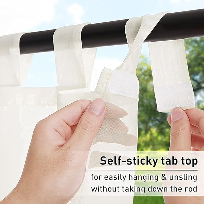 RYB HOME Outdoor Curtain for Patio, Detachable Sticky Tab Top for Easy Hanging & Unsling, Waterproof Outside Porch Balcony Indoor Outdoor Deck, Beige, 1 Curtain Rope, W 54 x L 84 inch Long