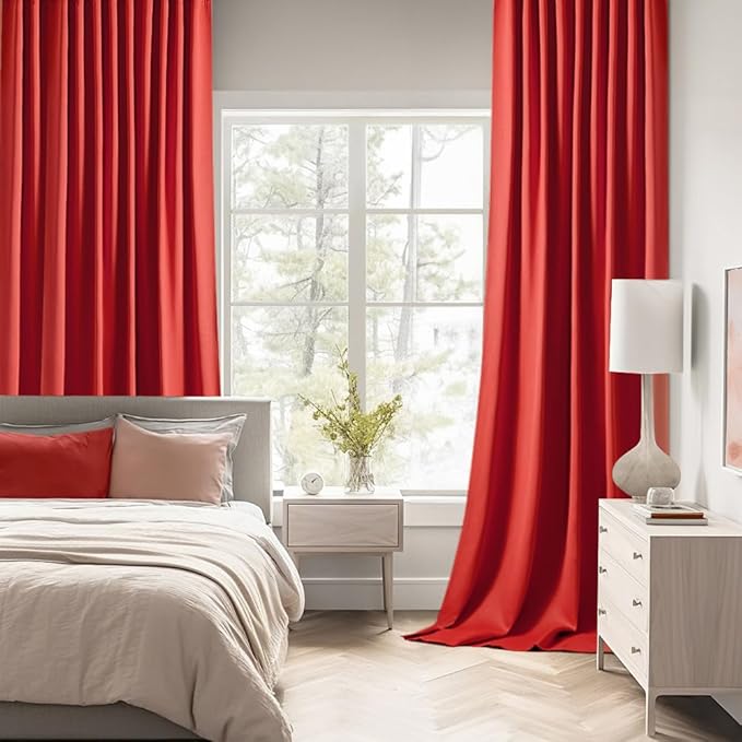 MIULEE Christmas Red Back Tab Blackout Curtain 96 Inch Long 2 Panels Set for Living Room Bedroom, Rod Pocket/Pinch Pleat Thermal Insulated Room Darkening Pleated Light Blocking Floor to Ceiling Drape
