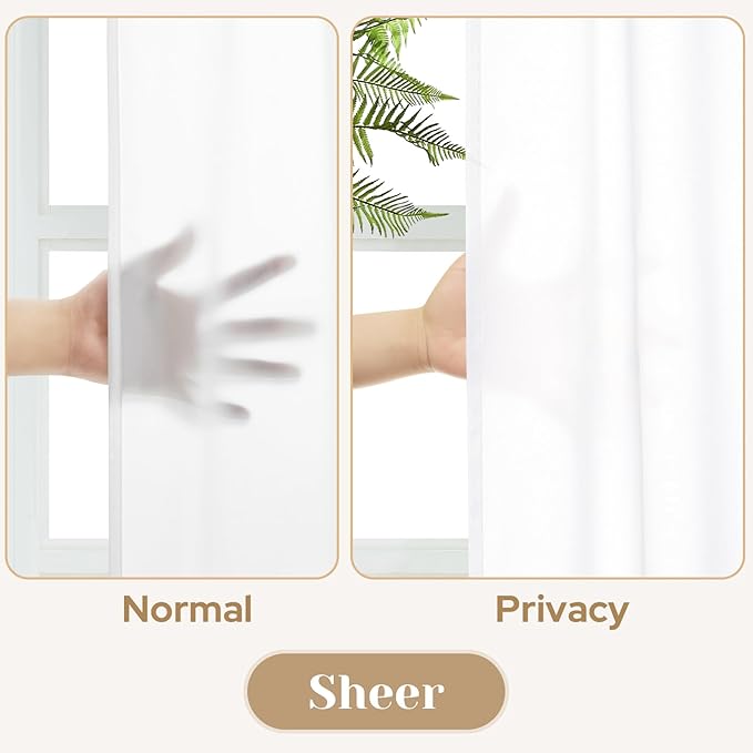 HOMEIDEAS Non-See-Through White Privacy Sheer Kitchen Curtains 30 X 24 Inches Long 2 Panels Short Sheer Curtains Light Filtering Bathroom Window Curtains Drapes for Bedroom Living Room