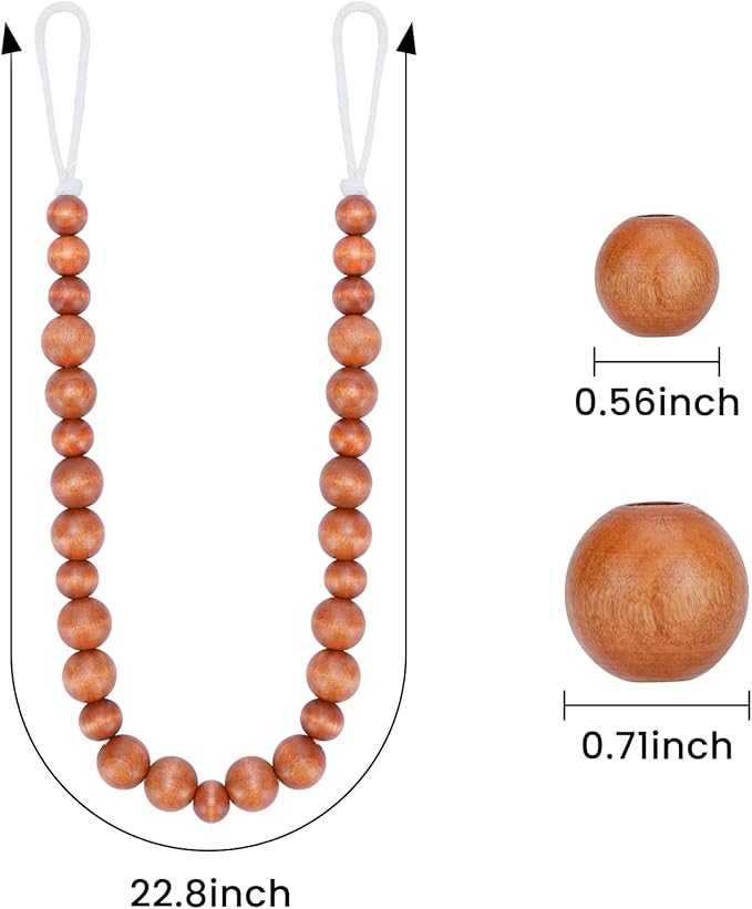 Wood Bead Curtain Tiebacks, KLOGTSIND Set of 4 Curtain Holdbacks for Thin or Thick Window Draperies, Boho Farmhouse Curtain Tiebacks with Hooks, Curtain Tie Backs for Home Office Room Decor