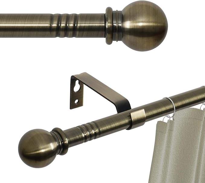 Antique Brass Curtain Rods for Windows 66 to 120, Adjustable Long Curtain Rod for Outdoor Patio, Sliding Glass Door, Heavy Duty 5/8 inch Brushed Brass Drapery Rod Set, 10ft Metal Curtain Pole