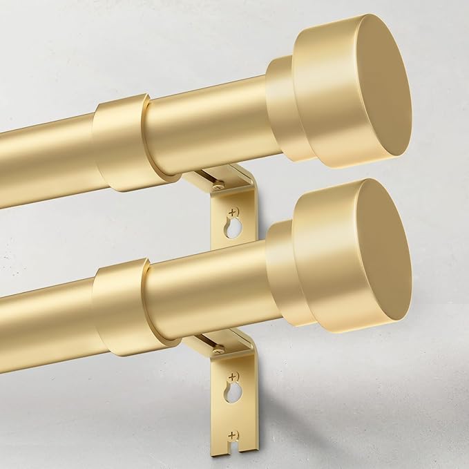 IFELS 2 Pack Heavy Duty Curtain Rods for Windows 72 to 144 Inch, 1 Inch Gold Adjustable Curtain Rod Set with Easy Installation and Modern Design (A1,Gold,30-150",2Pack)