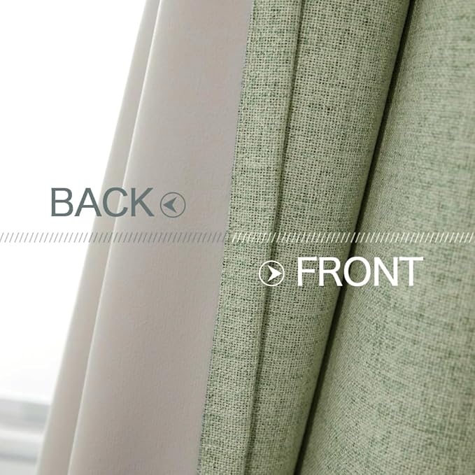 MIULEE Linen Blackout Curtains and Drapes 100% Room Darken Thermal Insulated Grommet Window Panels with Coating 2 PCs W 42 x L 63 inches Sage Green