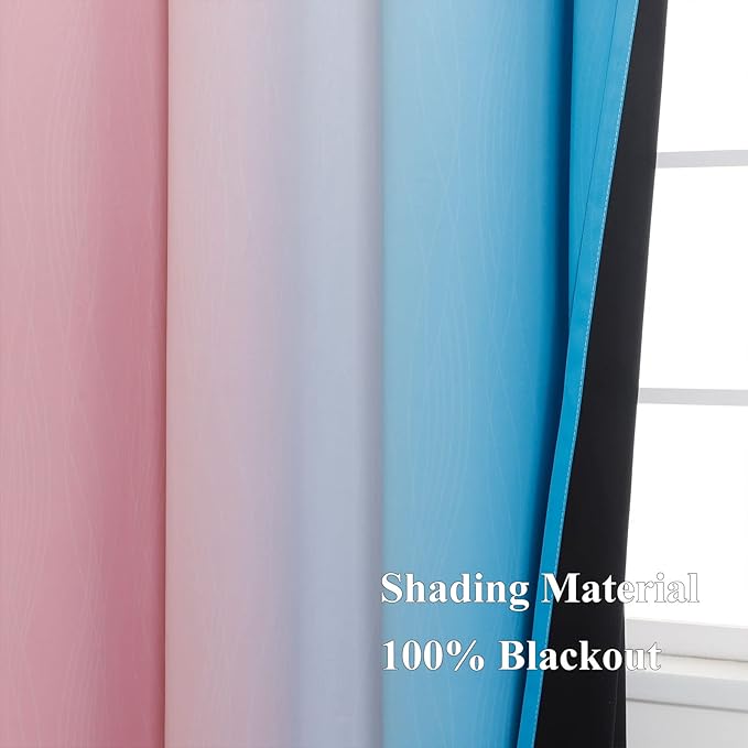 Estelar Textiler Ombre Pink and Blue Blackout Curtains 72 Inch Length 2 Panels, Full Light Blocking Curtains for Bedroom, Grommet Thermal Insulated Gradient Drapes for Living Room, 42x72 Inch