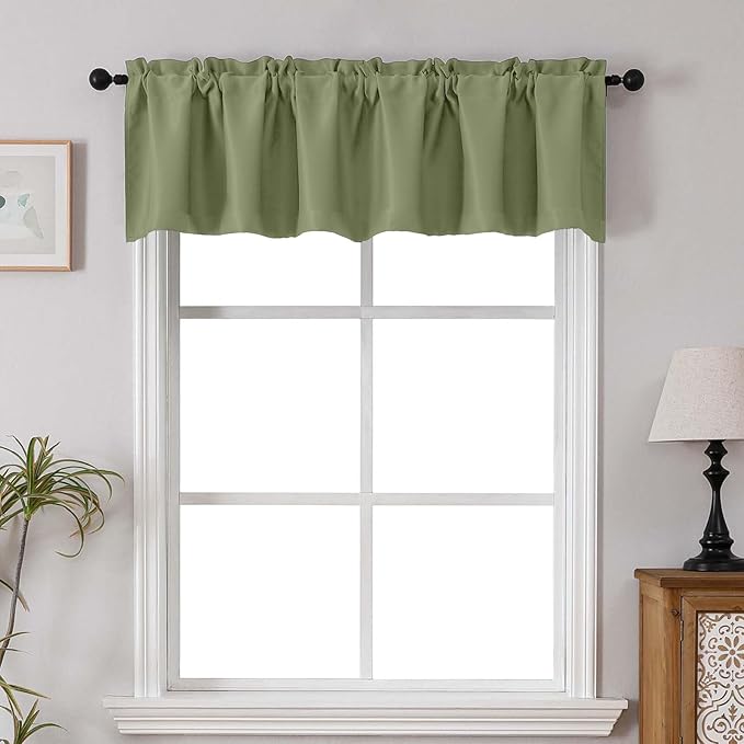 Chyhomenyc Blackout Valances for Windows, Short Window Valance Curtains for Living Room Bedroom Bathroom, Room Darkening Solid Privacy Small Kitchen Valances, 60Wx16L, 2 Pack, Sage Green