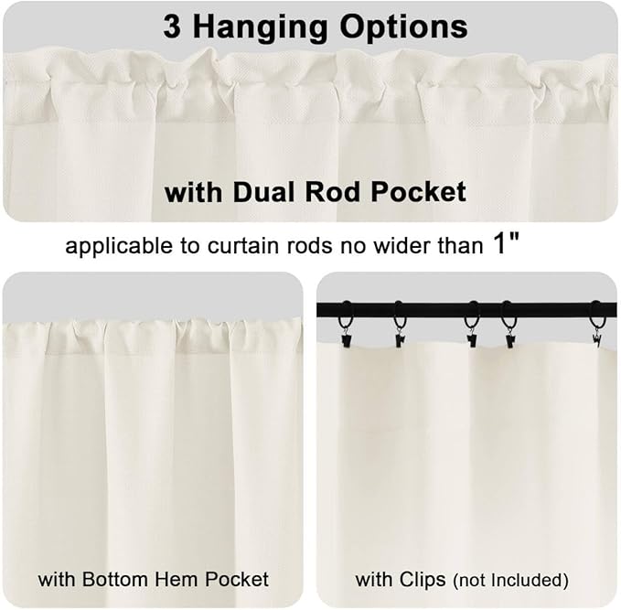 Chyhomenyc Cream Valance for Windows, Light Filtering Faux Linen Solid Short Curtain Valance, Burlap Decorative Small Curtain for Kitchen Bathroom Laundry Basement, 60Wx12L inch, 1 Piece