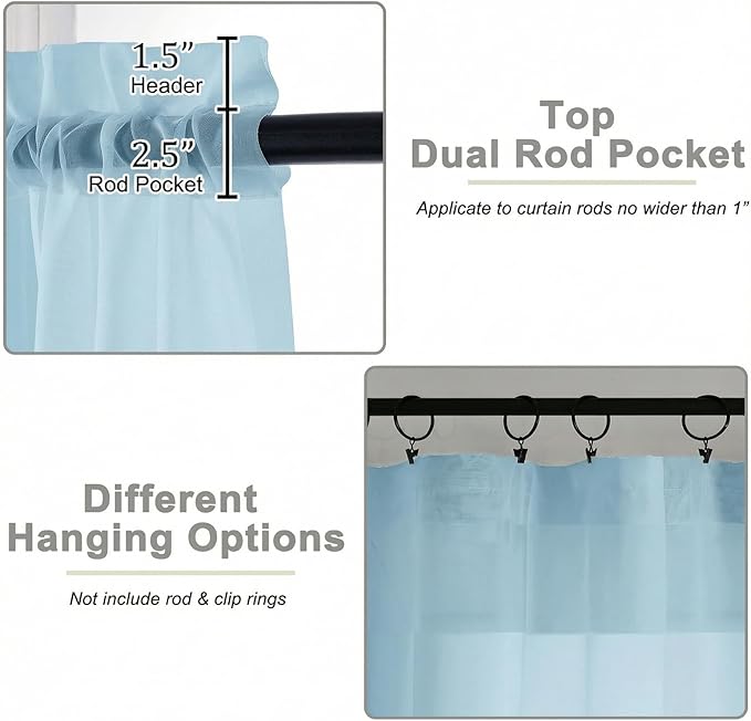 Sheer Curtains 84 Inches Long 2 Panels Set for Bedroom Living Room, Soft Airy Light Filtering Modern Solid Rod Pocket Drapes Window Treatments, Sky Blue, Each 42" W x 84" L