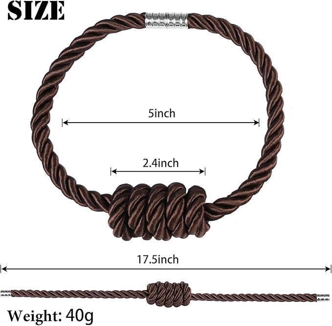 BEL AVENIR Magnetic Curtain Tiebacks, Decorative Drapery Holdbacks Modern Woven Tie-Backs with Exquisite Knot (Coffee, 6 Pack)