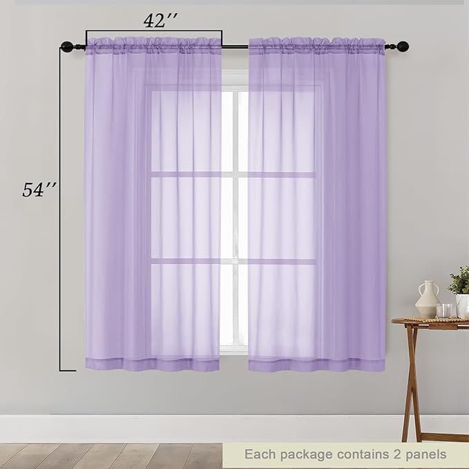 Sheer Lavender Curtains for Bedroom Living Room 54 Inch Length 2 Panels Set, Solid Soft Airy Light Filtering Window Treatments, Modern Rod Pocket Drapes, Lavender, 42" Wx54 L Inches