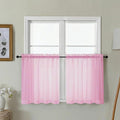 Gwine Short Kitchen Sheer Curtains 24 Inch Length - Light Filtering Voile Small Half Window Curtain for Basement, Rod Pocket Cafe Curtains for Bathroom Cabinet, 42Wx24L Inch, 2 Panels, Pink