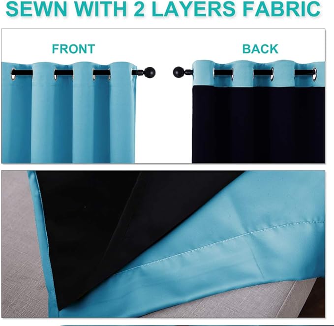 NICETOWN Full Shading Curtains 90 inches Long 2 Panels Set for Windows, Teal Blue, Pack of 2, 52 inches W, Super Heavy-Duty Black Lined Blackout Curtains for Bedroom, Privacy Assured Window Treatment