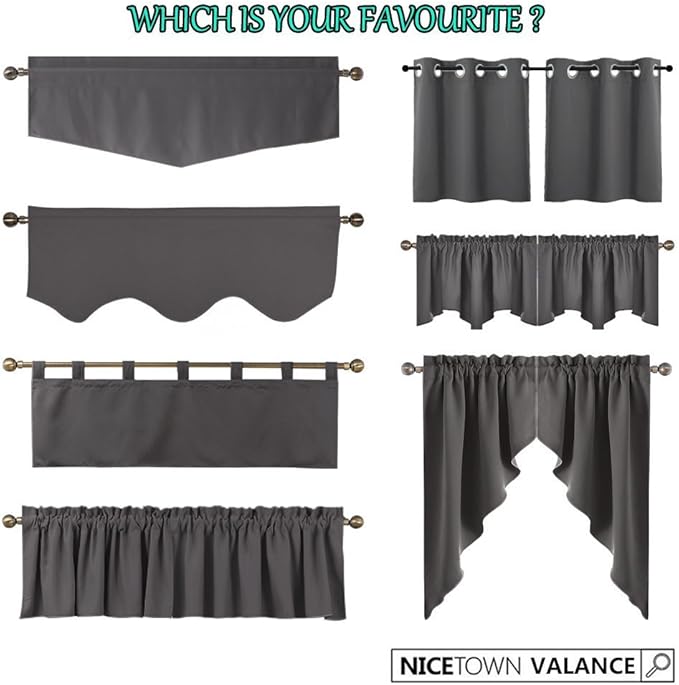 NICETOWN Blackout Valances Short Curtains - W52 inches by 18 inches Half Window Topper Valance Tier Panel Drapes with Rod Pocket for Basement/Kitchen/Bedroom (Tan=Cappuccino, 2 Panels Per Package)