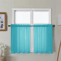 Gwine Turquoise Sheer Curtains 30 Inch Length, Short Light Filtering Voile Small Cafe Kitchen Curtains with Rod Pocket, Short Curtain for Bathroom Window, 42x30 Inch, 2PCS