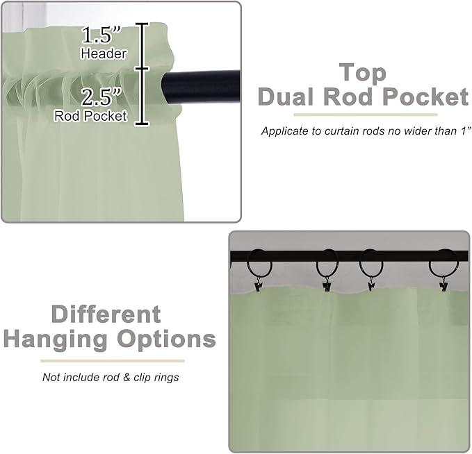 Light Green Sheer Curtains 84 Inches Long 2 Panels Set for Bedroom Living Room, Soft Airy Light Filtering Modern Solid Rod Pocket Drapes Window Treatments, Light Green, Each 42" W x 84" L