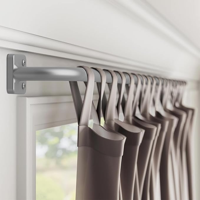 UIOSANRT Wrap Around Curtain Rods for Windows 48 to 84 inch,5/8" Small Diameter Adjustable Heavy Duty Silver Curtain Rod With Brackets Blackout Curtain Rod