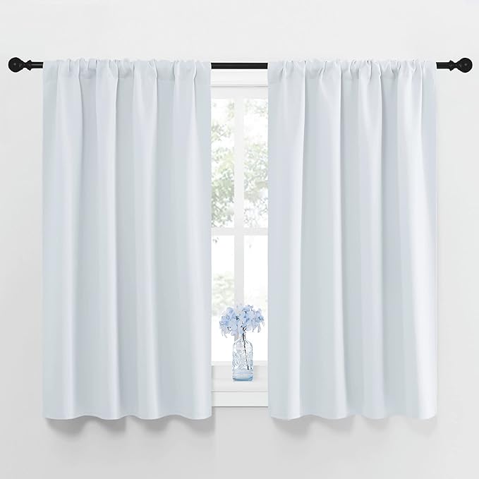 NICETOWN Greyish White Window Curtain Panels - Thermal Insulated Rod Pocket Room Darkening Curtain Sets for Bedroom (Platinum - Greyish White, 2 Panels, 42 in x 45 in (W x L))