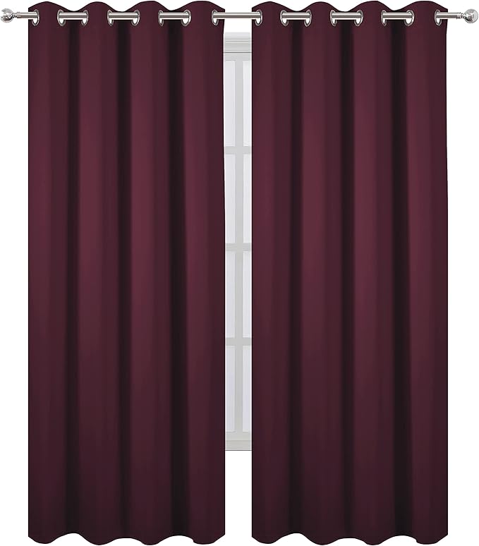 LEMOMO Burgundy Red Thermal Blackout Curtains/52 x 108 Inch/Set of 2 Panels Room Darkening Curtains for Bedroom