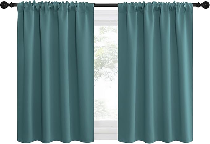 NICETOWN RV Blackout Curtains for Camper Windows, Sea Teal, 34" x 30", Set of 2, Kitchen Curtains, Short Blackout Drapes, Thermal Insulated Rod Pocket Window Treatment Draperies for Nursery